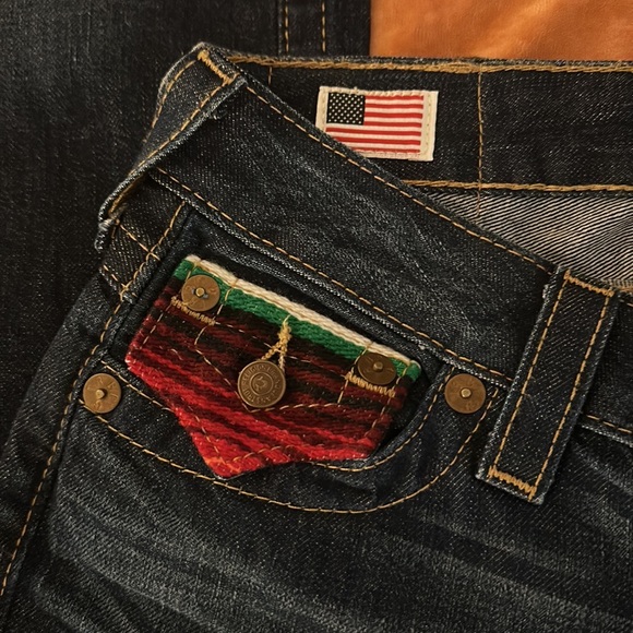TRUE RELIGION Billy Baha Mexican Blanket Pocket flap jeans women size 26 - Picture 7 of 12
